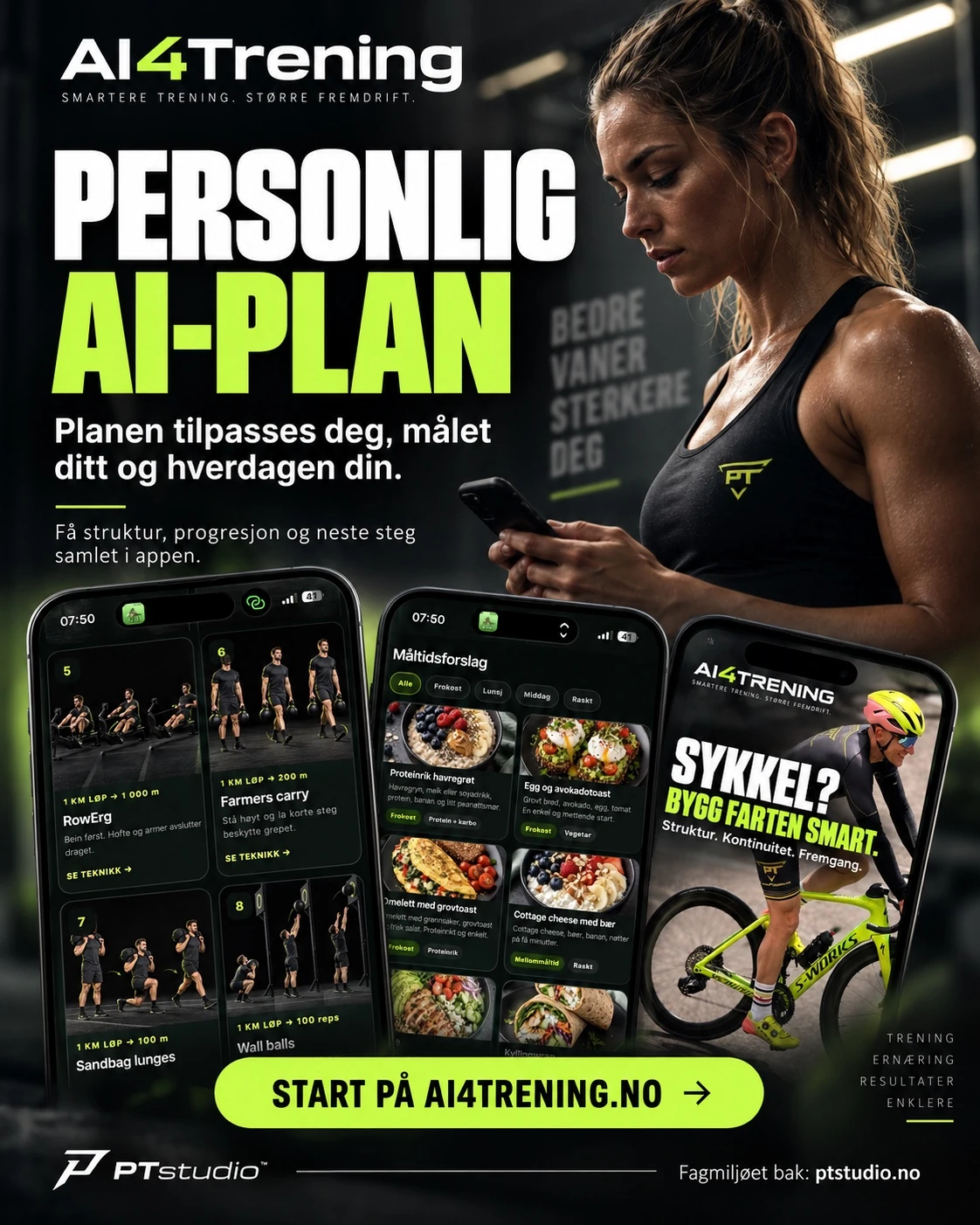 Personlig treningsplan. Hel konseptplakat for AI4Trening.